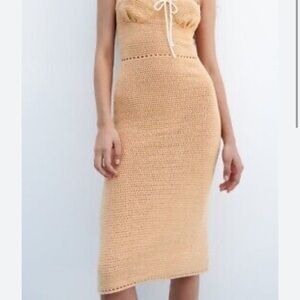 Zara Lastzara cream croshet knit midi dress
